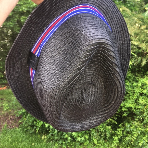 Stylish Black Fedora with Blue and Red Band - Picture 4 of 8